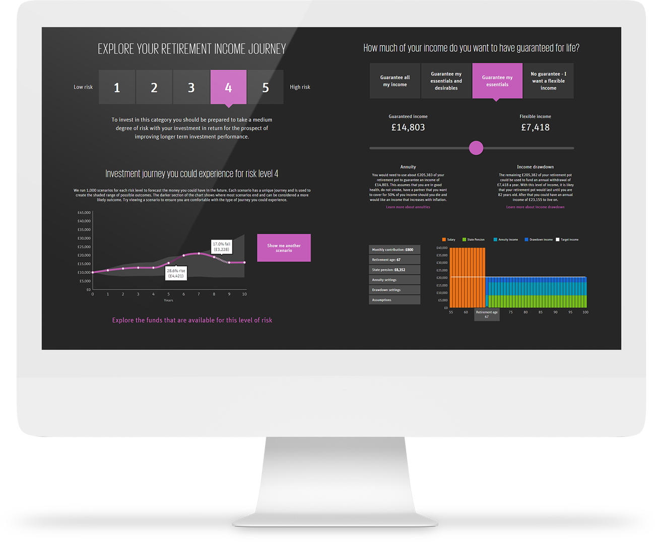 retirement income journey planning tool on a desktop computer